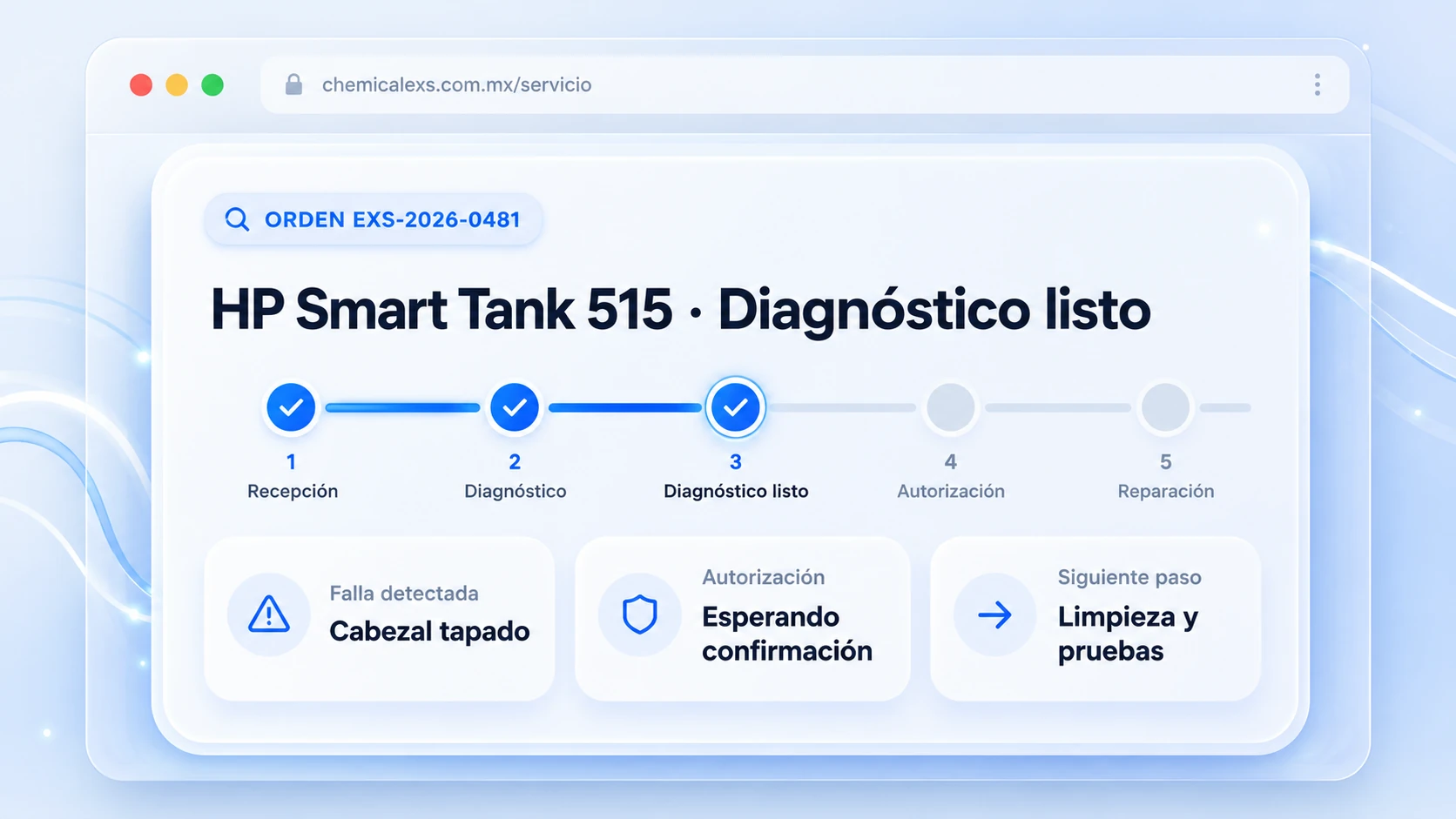 Ejemplo de seguimiento de una orden Chemical EXS desde el celular