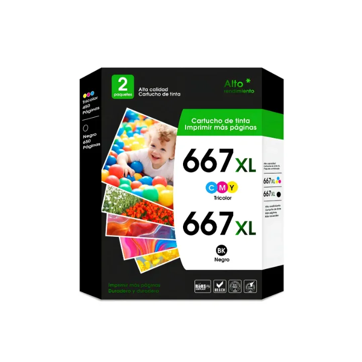 Kit Cartucho de Tinta Compatible con HP 667XL Color y Negro xl