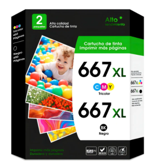 kit 2pz Cartucho de Tinta Compatible con HP 667XL Negro